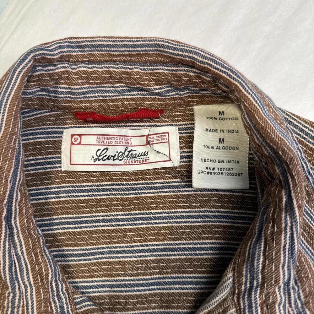 Vintage Unisex Levi’s Signature‎ Striped Workwear Shirt Earth Tone Grunge size M - Picture 6 of 6